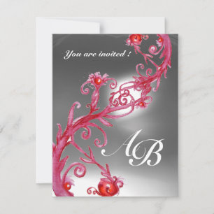 Invitación BAYAS MÁGICAS 4, MONOGRAMA cristal rojo blanco