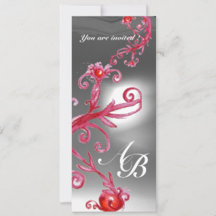 Invitación BAYAS MÁGICAS 4, MONOGRAMA cristal rojo blanco