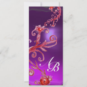 Invitación BAYAS MÁGICAS 4, MONOGRAMA hielo rojo morado