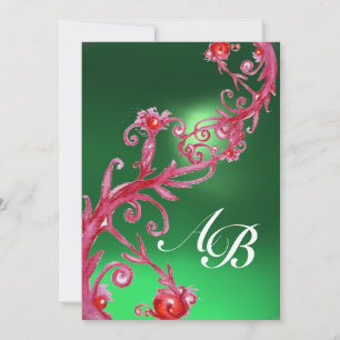 Invitación BAYAS MÁGICAS 4, MONOGRAMA jade rojo
