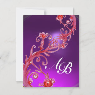 Invitación BAYAS MÁGICAS 4, MONOGRAMA rojo amatista dorado