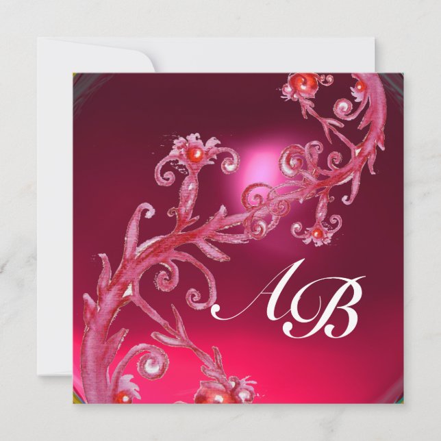 Invitación BAYAS MÁGICAS 4, MONOGRAMA rojo rubí (Anverso)