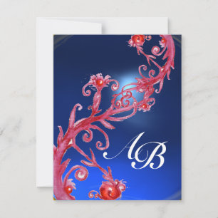 Invitación BAYAS MÁGICAS 4, MONOGRAMA rojo rubí zafiro