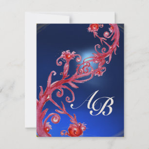 Invitación BAYAS MÁGICAS 4, MONOGRAMA rojo zafiro oro