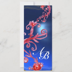 Invitación BAYAS MÁGICAS 4,MONOGRAMA zafiro rojo