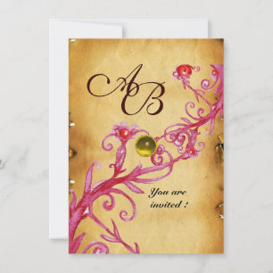 Invitación BAYAS MÁGICAS  MONOGRAMA  Amarillo Pergamino rsvp
