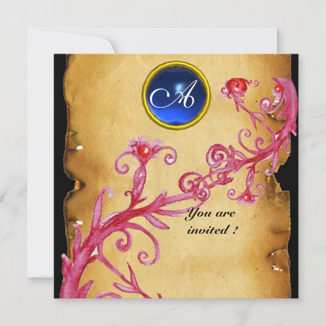 Invitación BAYAS MÁGICAS  MONOGRAMA, azul (Anverso)