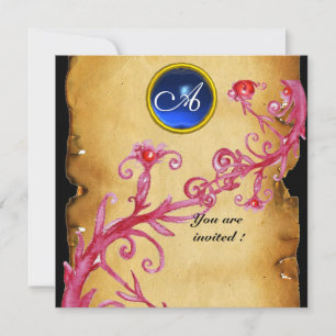 Invitación BAYAS MÁGICAS MONOGRAMA, azul