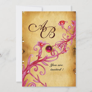 Invitación BAYAS MÁGICAS  MONOGRAMA  Parchment Rojo Rubí