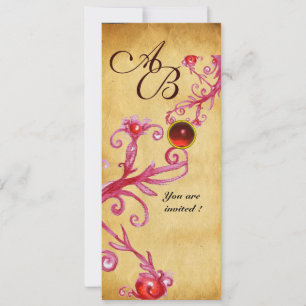 Invitación BAYAS MÁGICAS MONOGRAMA Parchment Rojo Rubí