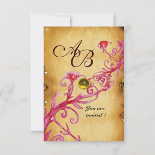Invitación BAYAS MÁGICAS  MONOGRAMA  Pergamino Amarillo rsvp