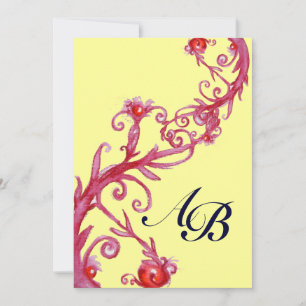 Invitación BAYAS MÁGICAS,MONOGRAMA rojo amarillo