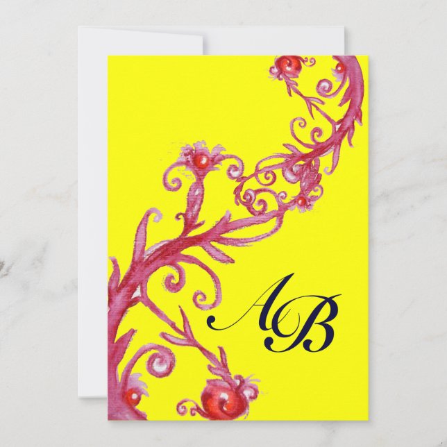 Invitación BAYAS MÁGICAS,monograma rojo amarillo (Anverso)