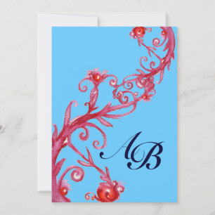 Invitación BAYAS MÁGICAS, MONOGRAMA rojo azul