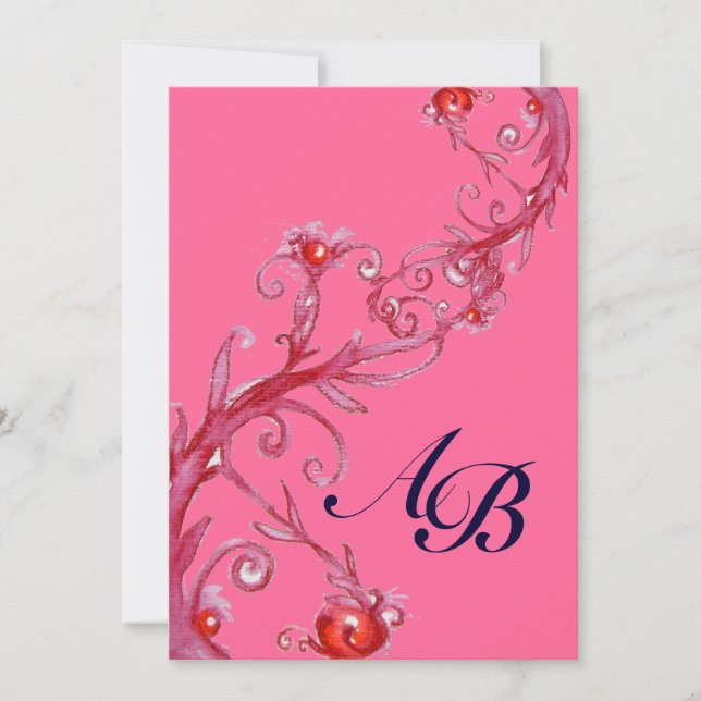 Invitación BAYAS MÁGICAS,MONOGRAMA rojo morado (Anverso)