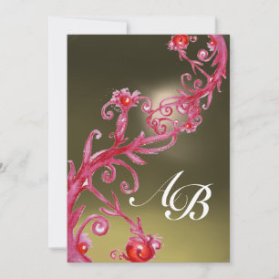 Invitación BAYAS MÁGICAS MONOGRAMA rojo morado gris blanco