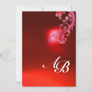 Invitación BAYAS MÁGICAS,MONOGRAMA rojo rubí fucsia blanco