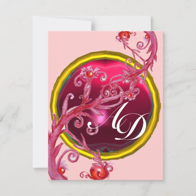 INVITACIÓN BAYAS MÁGICAS ROJAS ROSADAS, MONOGRAMA DE RUBÍ (Anverso)