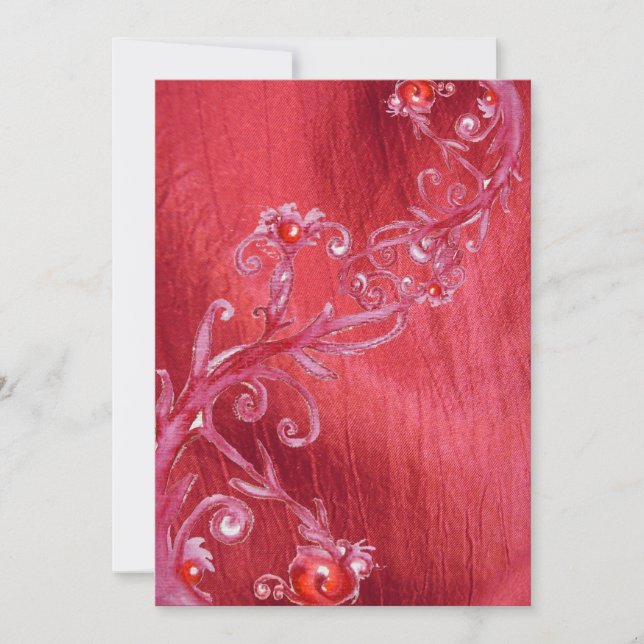 Invitación BAYAS MÁGICAS, seda roja blanca (Anverso)