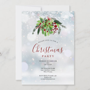 Invitación Bayas Rojas de Navidad Copos de Nieve Fiesta de Va