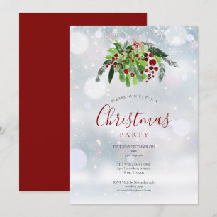 Invitación Bayas Rojas de Navidad Copos de Nieve Fiesta de Va