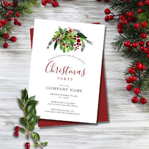 Invitación Bayas Rojas de Navidad Fiesta Corporativa de Fines