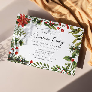 Invitación Bayas Rojas Florales Verdor Letra Fiesta de Navida