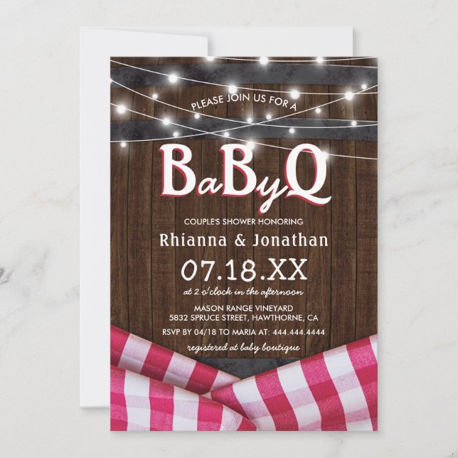 Invitación BBQ Baby Couples Shower | BaByQ rústico (Anverso)