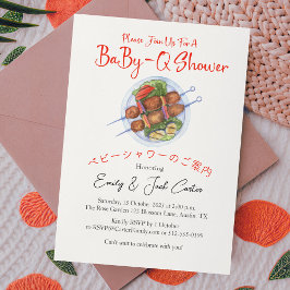 Invitación BBQ Baby Shower Baby Skewer Red Gingham Rustic