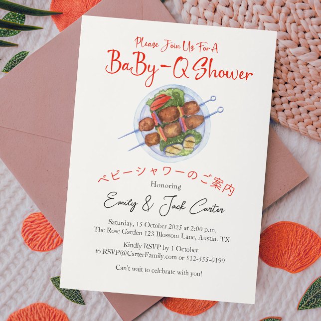 Invitación BBQ Baby Shower Baby Skewer Red Gingham Rustic (Subido por el creador)
