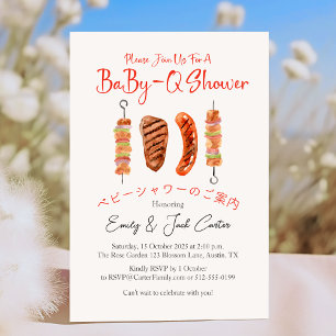 Invitación BBQ Baby Shower Baby Skewer Red Gingham Rustic
