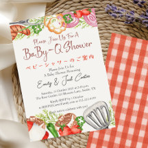 BBQ Baby Shower BabyQ Comida Red Gingham Rustic