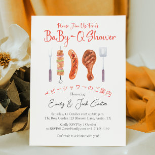Invitación BBQ Baby Shower BabyQ Grilling Utensil Red Gingham