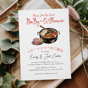 Invitación BBQ Baby Shower BabyQ Pun Red Gingham Rustic