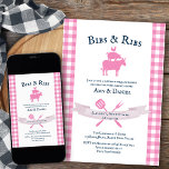 Invitación BBQ Baby Shower Rústica Vintage rosa Placa<br><div class="desc">Invitación Baby Shower BBQ en rosa, azul marino y blanco - perfecto para un picnic al aire libre, barbacoa en el patio trasero, duchas de parejas .. Este encantador diseño rústico está decorado con letras antiguas y con un diseño de temática bbq, pintado de rosa y blanco. El título dice...</div>