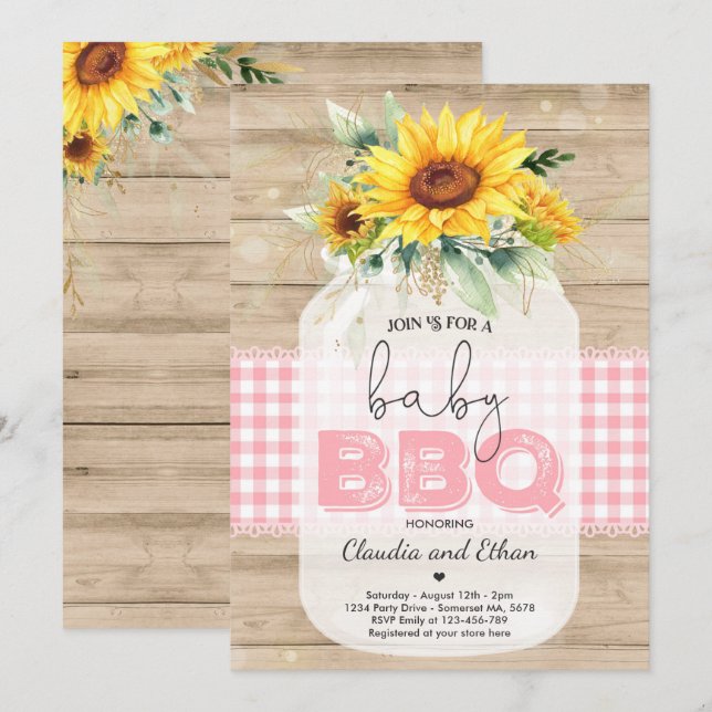 Invitación BBQ Baby Shower Sunflower Bebé Q Parejas Ducha (Anverso / Reverso)