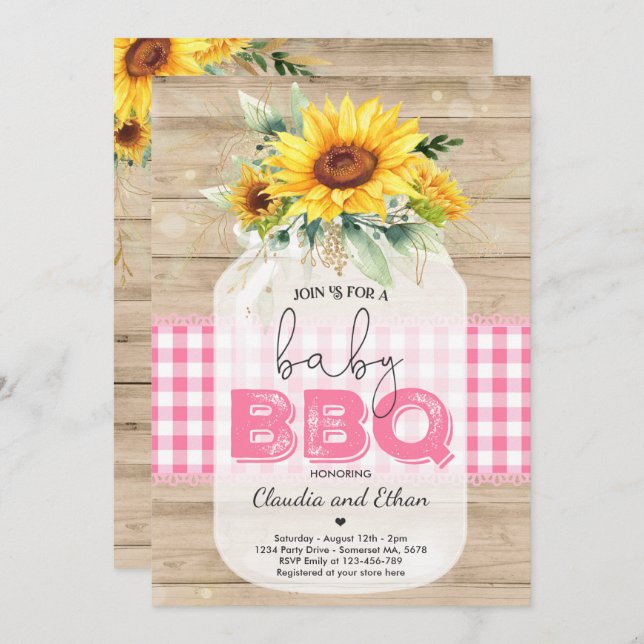 Invitación BBQ Baby Shower Sunflower Bebé Q Parejas Ducha (Anverso / Reverso)