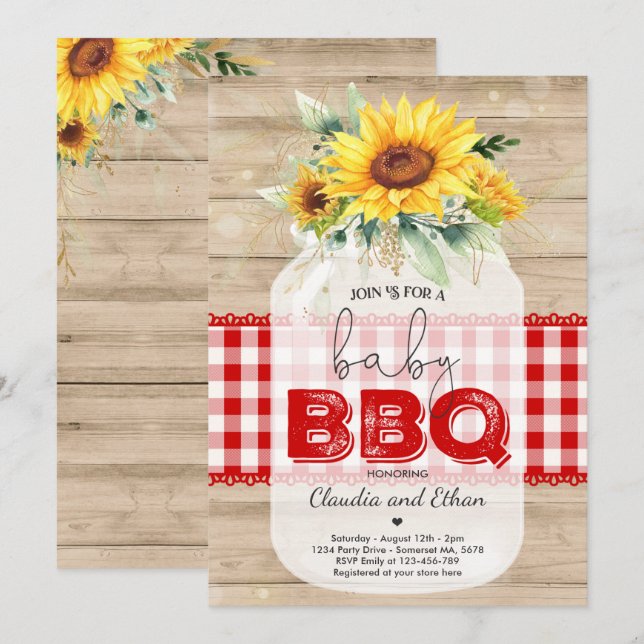 Invitación BBQ Baby Shower Sunflower Bebé Q Parejas Ducha (Anverso / Reverso)