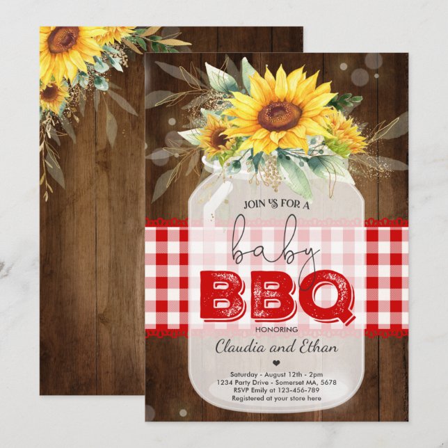Invitación BBQ Baby Shower Sunflower Bebé Q Parejas Ducha (Anverso / Reverso)