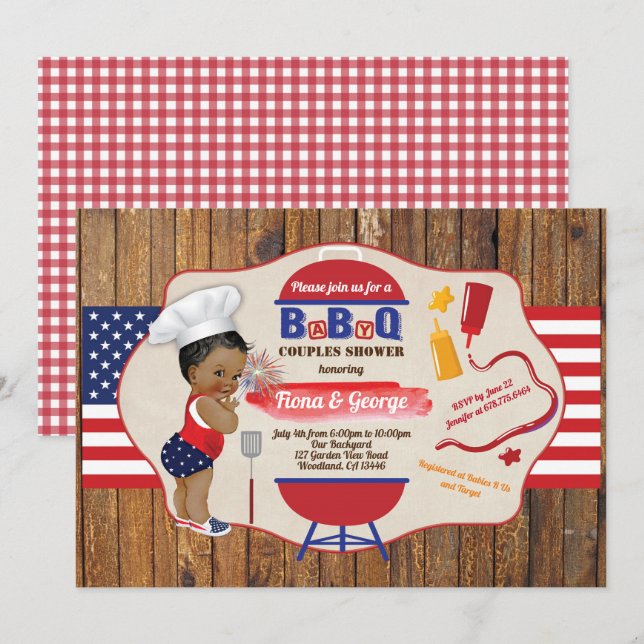 Invitación BBQ BaByQ ducha de bebé 4 de julio (Anverso / Reverso)