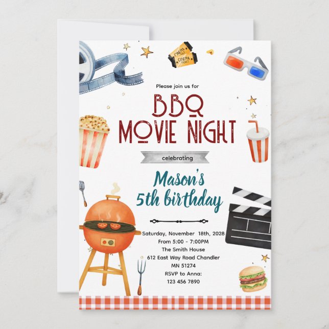 Invitación BBQ Backyard Movie Night Invitation (Anverso)