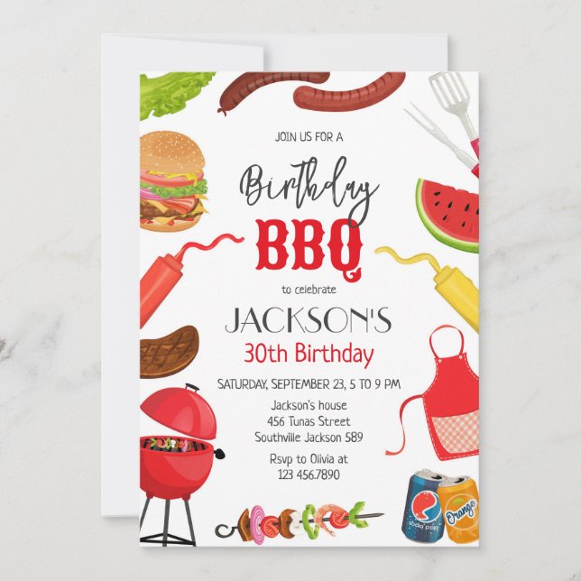 Invitación BBQ Barbeque Grill Backyard Birthday Party  (Anverso)