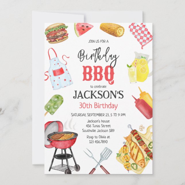 Invitación BBQ Barbeque Grill Backyard Birthday Party  (Anverso)