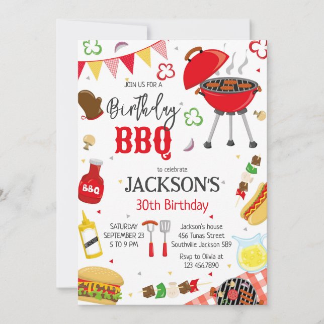 Invitación BBQ Barbeque Grill Backyard Birthday Party (Anverso)