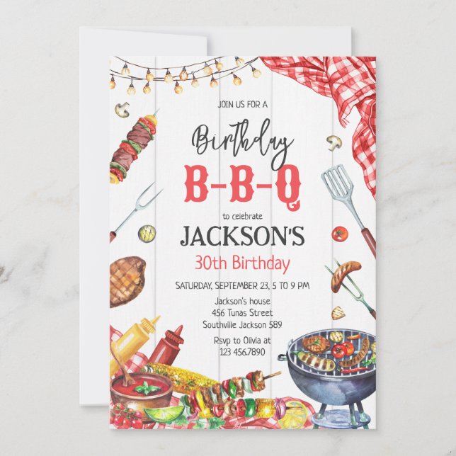 Invitación BBQ Barbeque Grill Backyard Birthday Party (Anverso)