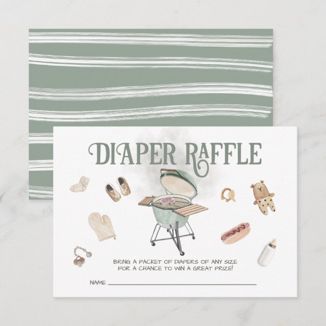 Invitación BBQ Bebé-Q Baby Diaper Raffle (Anverso / Reverso)