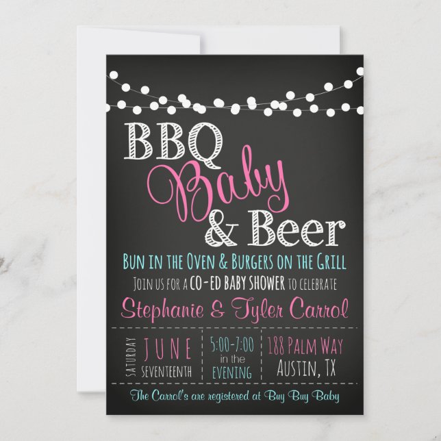 Invitación BBQ bebé y cervecería tiza Baby Shower Invitacione (Anverso)