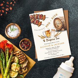 Invitación BBQ & Beer Diapers Parejas Casuales Baby Shower