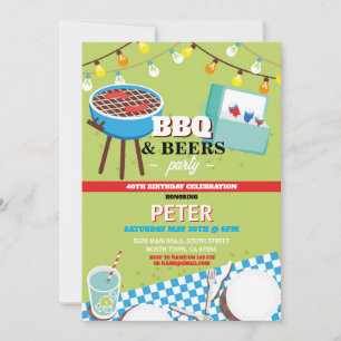 Invitación BBQ Beers Birday Party Garden Yard