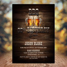Invitación BBQ Beers Wood 80th Birthday Party